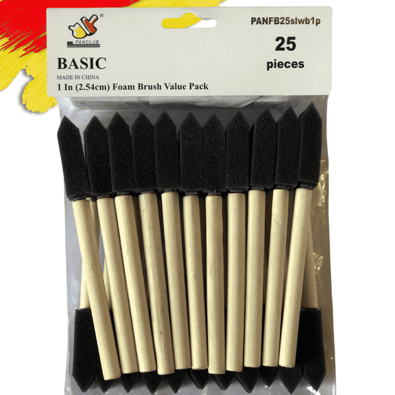 PANCLUB Foam Paint Brush Set 1 inch, Sponge Brush Paint 25 Pack with Wood Handles,Great for Art, Varnishes, Acrylics, Stains, Crafts