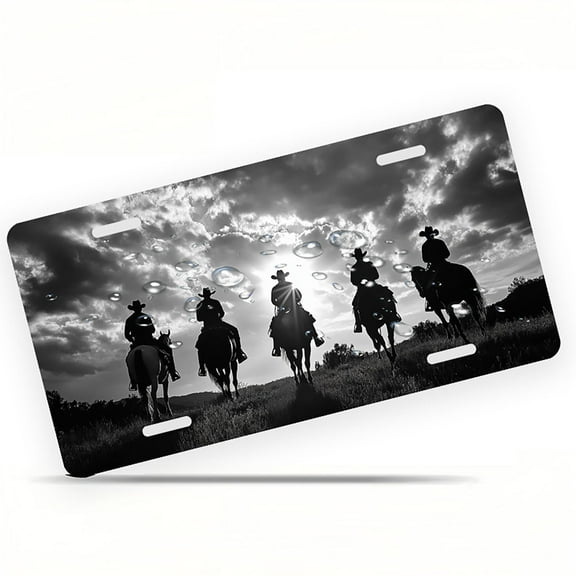 Cowboy Silhouettes at Sunset Front License Plate, Metal License Plate, Funny Standard Plates Personalized Novelty Decorative For Men/Women/Boys/Girls Car 6×12 8 Inch