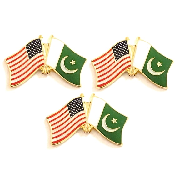 Pakistan & US Crossed Double Flag Lapel Pins, Pack of 3