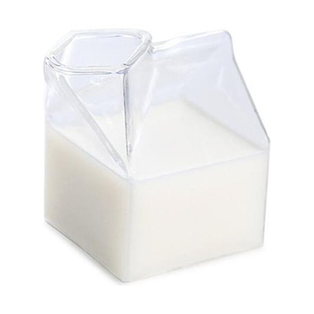Cateissary Contenedor de taza de leche de vidrio en forma de caja Botella de jugo de café de desayuno transparente para comedor Restaurante de Organizadores de utensilios de cocina