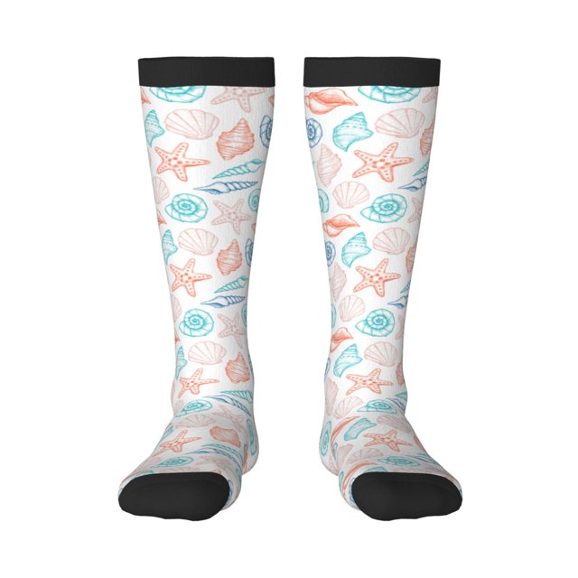 Xecao Colorful Seashells1 Pattern Adult Stockings with Color-Block Design and 3D Print, Breathable Comfortable Hosiery for Daily Wear and Sports