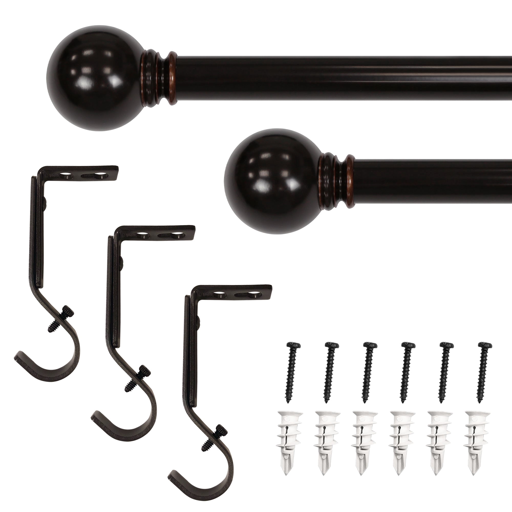 1" Ball Finial Set Oil Rubbed Bronze 50"-144"