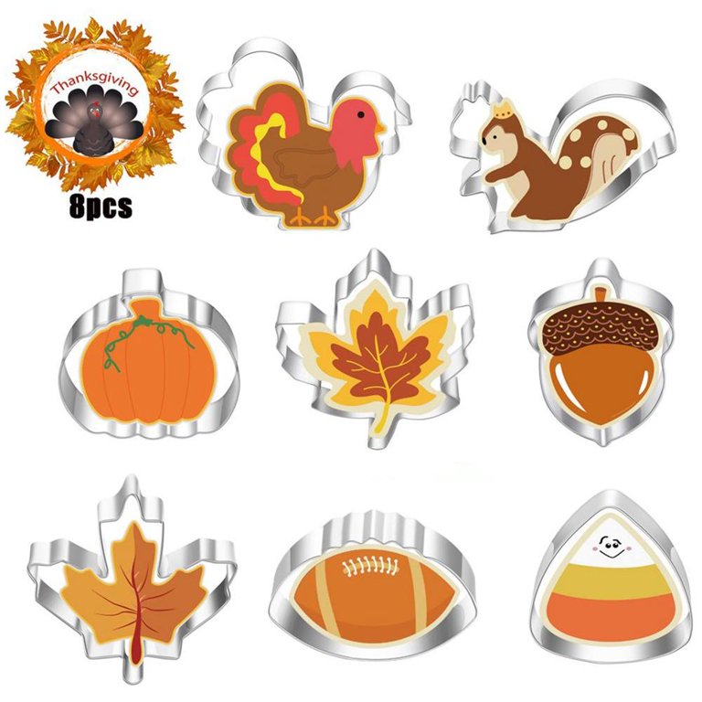 Fall Thanksgiving Large Cookie Cutters Set - 8 Pcs Stainless Steel Biscuit  Fondant Cutters
