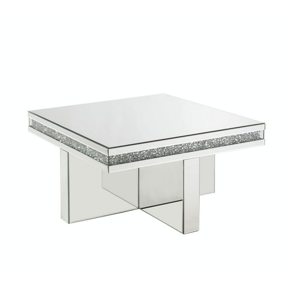ACME Furniture Noralie Square Glass Coffee Table in Mirrored and Faux Diamonds