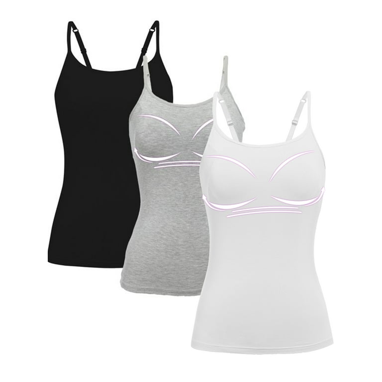 CARCOS 3 Pack Women's Cami With Built-In Shelf Bra Plus Stretch with  Adjustable Spaghetti Straps Basic Undershirt Layer Tank Top-3XL 