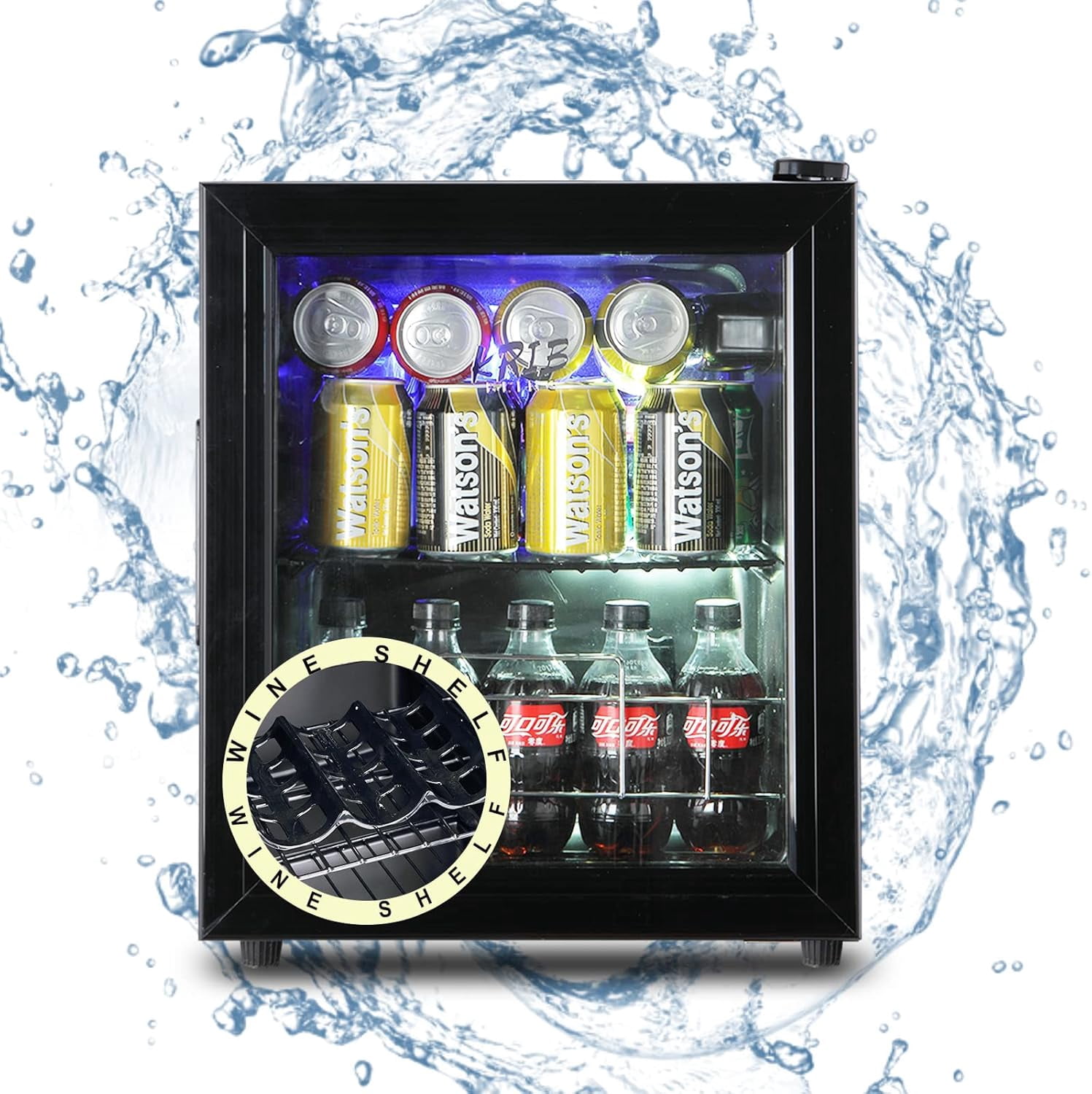 19 in Beverage Refrigerator Cooler, 80 Can Capacity Drink Fridge with Glass Door, Adjustable Shelves, LED Light, Freestanding Beer & Soda Fridge, Black