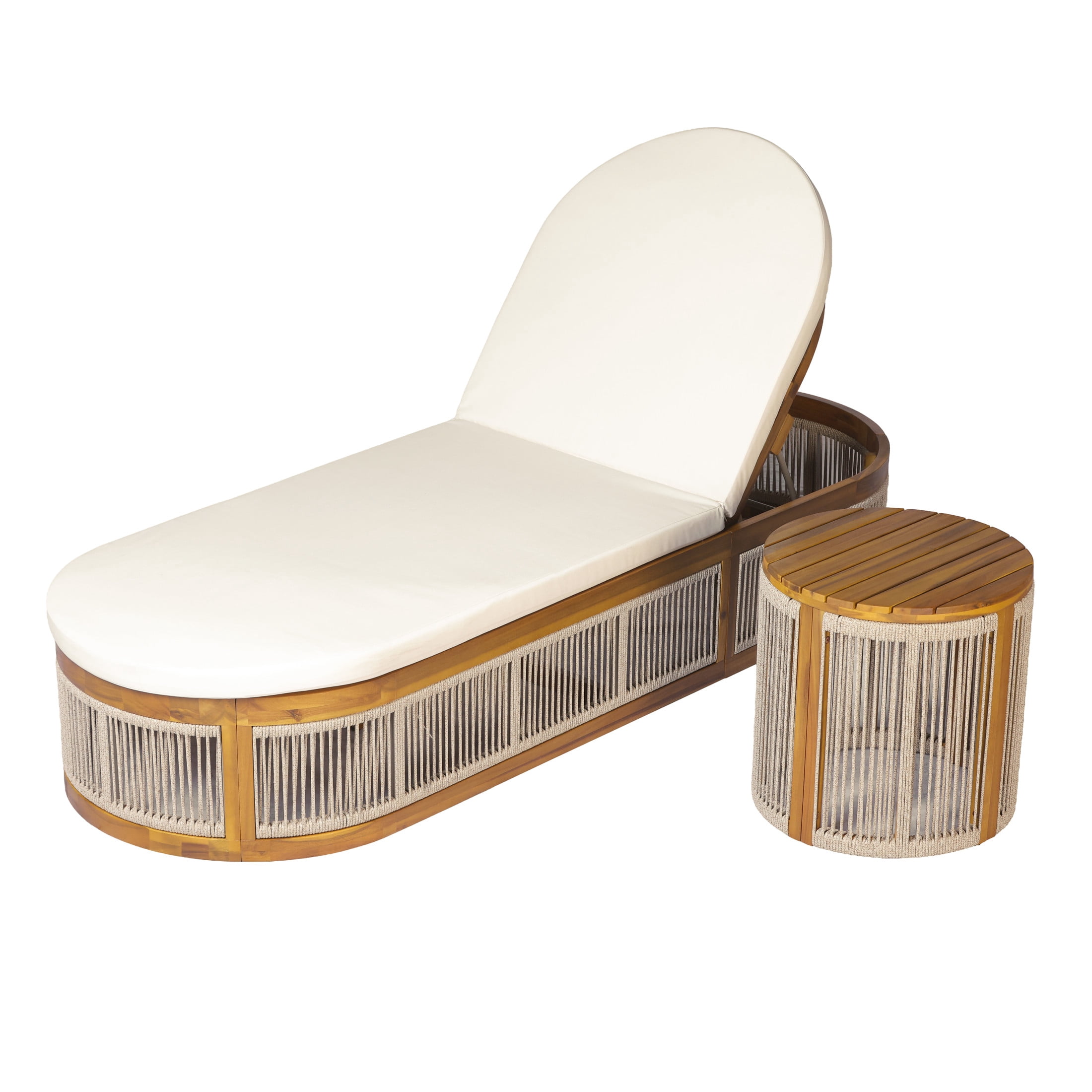 Christopher Knight Home 2-Piece Outdoor Chaise Lounge and Side Table Set with Cream Cushion, Teak + Brown