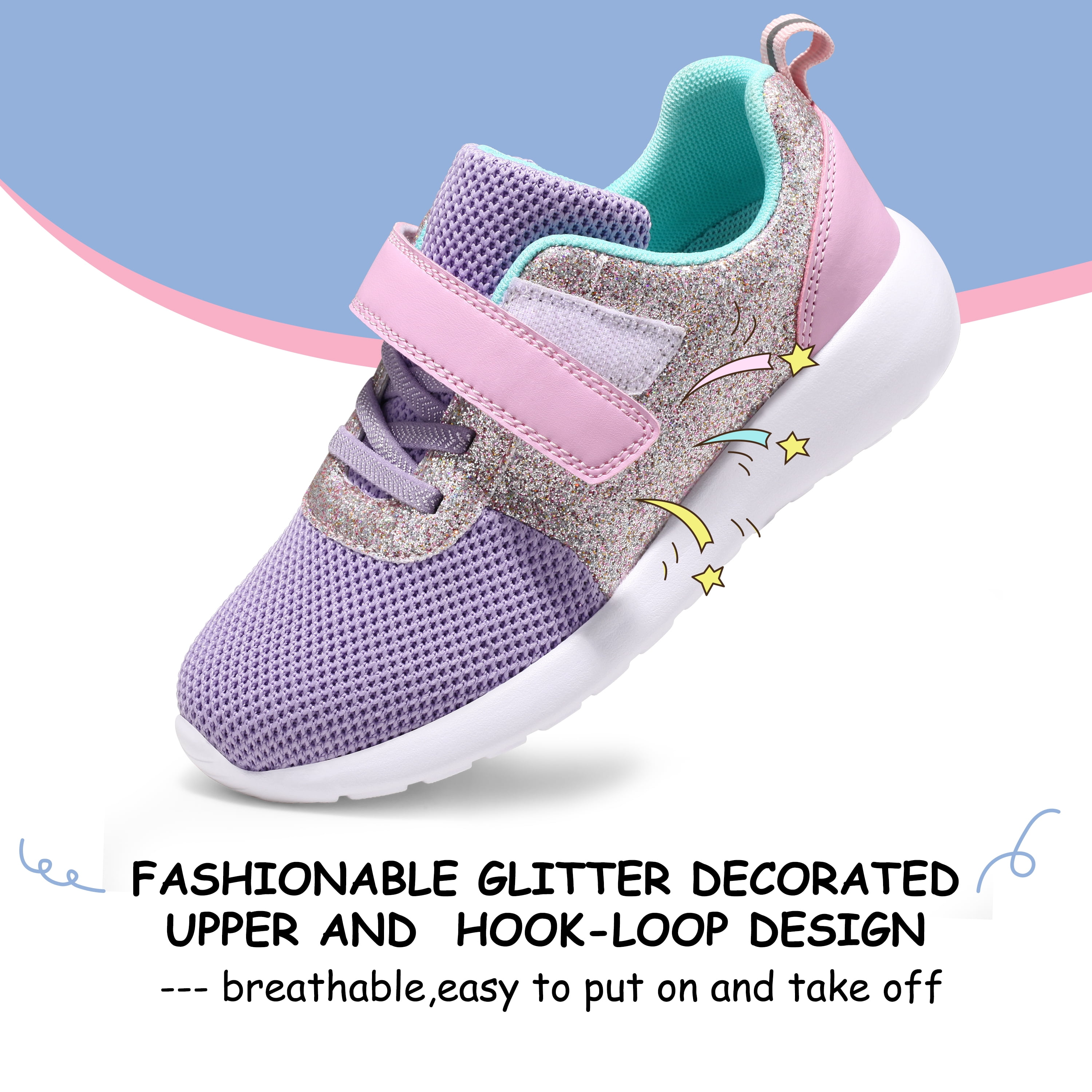 HARVEST LAND Girls Glitter Sneakers Slip-on Athletic Tennis Shoes for Boys Toddler Little/Big Kids