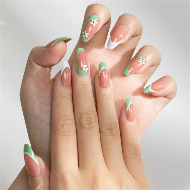 Green French Artificial Nails Stylish Design Press-on Nails Finger Nail DIY Decoration Women Green French Artificial Nails Stylish Design Press-on Nails Finger Nail DIY Decoration Women