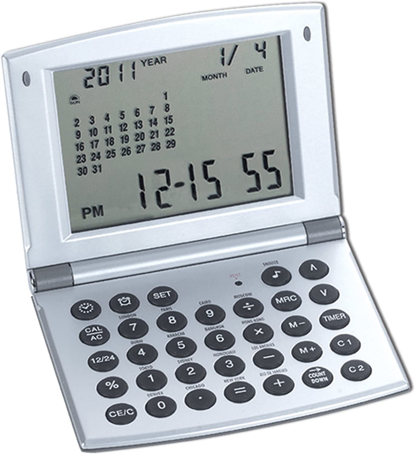 Natico Multifunctional World Time Clock Calendar And Calculator 10