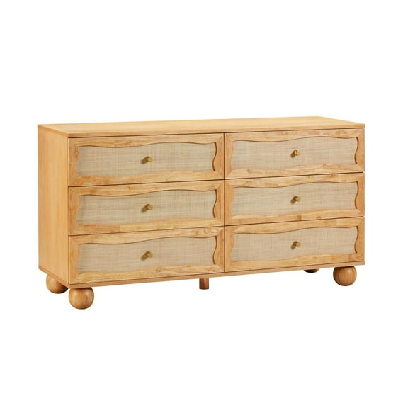 TOV Furniture Grappa Natural Wood & Rattan Wavy Dresser