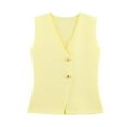 thumbnail image 2 of Women Lightweight Vest Dressy with Button Women Casual Solid Color V-Neck Sleeveless Tank Top Cropped Vest Winter Clothing for Women Yellow L, 2 of 3