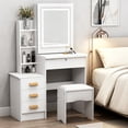 thumbnail image 6 of solautey Makeup Vanity Desk with 3 Adjustable Lighted Mirror, White Vanity Set, Sliding Mirror Dressing Table with Drawers and Chair, Hidden Storage Space, 6 of 8