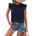 thumbnail image 2 of Women Summer Eyelet Tops Dressy Casual Crew Neck Ruffle Cap Sleeve Boho Shirts Lace Embroidered Blouses 2025 Navy blue XXL, 2 of 5