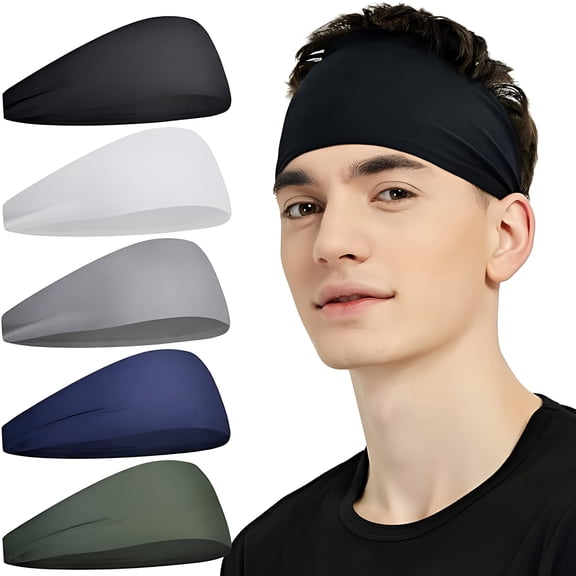 TELOLY Sports Headbands for Men (5 Pack), Moisture Wicking Workout Headband, Sweatband Headbands for Running, Cycling, Football, Yoga, Hairband for Women and Men
