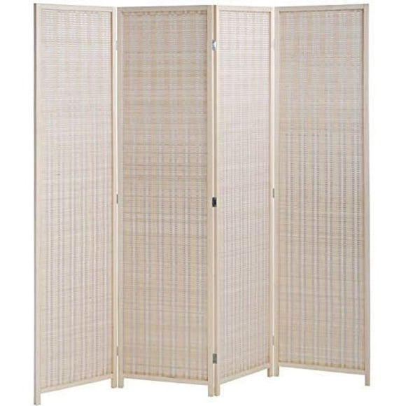 FDW Bamboo Folding Privacy Wooden Screen 4 Panel 72 Inches High 17.7 Inches Wide Divider for Living Room Bedroom Study,Natural