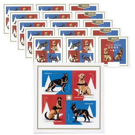 Military Working Dogs 5 Sheets of 20 USPS First Class Forever Postage Stamps Pet Flag Patriotism Wedding Celebration (100 Stamps)