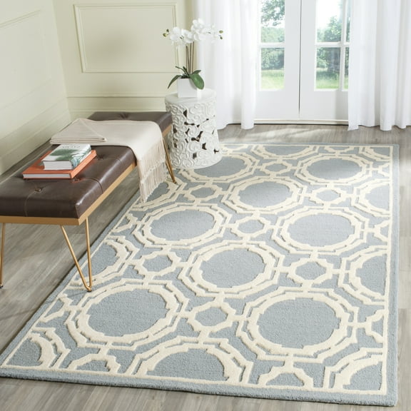 SAFAVIEH Cambridge Jessika Geometric Wool Area Rug, Blue/Ivory, 5' x 8'