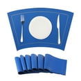 thumbnail image 2 of Unique Bargains Set of 6 Wedge Faux Leather Heat Resistant Wipe Clean Round Table Mats Blue, 2 of 6