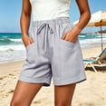 thumbnail image 2 of Ihhxva Cotton Beach Shorts for Women High Waist Elastic Drawstring Striped Adjustable Flat Front with Pockets Stretchable Exterior Pocket Summer Casual Workout Lounge S-2XL, 2 of 9