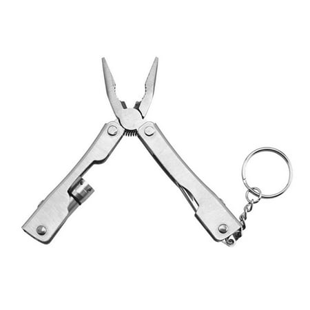 

9-in-1 Multifunctional Tool Pliers With LED Light Portable Needle Nose Multi-purpose Tool Tongs Outdoor Pliers Wire cutter Foldable Pliers Screwdriver Saw Bottle Opener SILVER