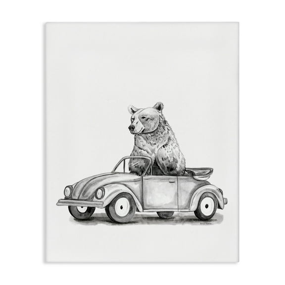 Stupell Industries Bear in Vintage Vehicle Canvas Wall Art design by Rachel Nieman, 20 x 16