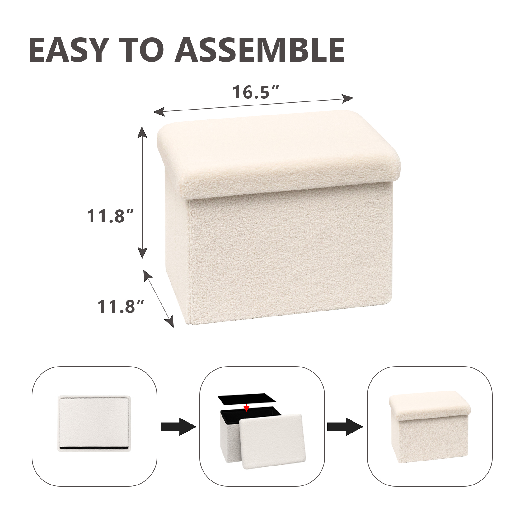PINPLUS 16.5" Folding Storage Ottoman, White Sherpa photo 7