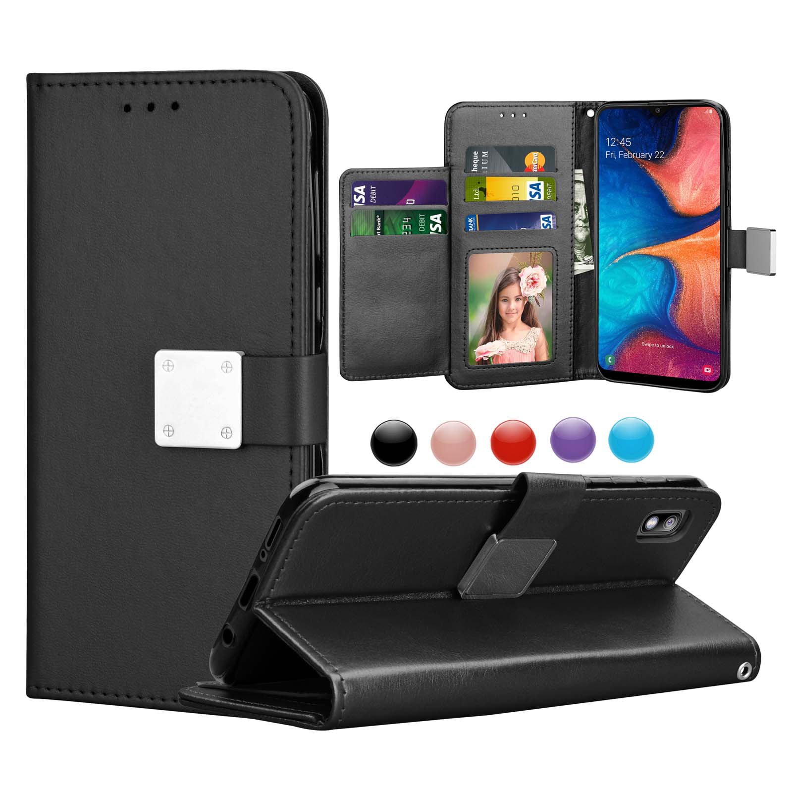 Galaxy A10E Case,A10e Case,Phone Case for Samsung A10e,Mirror Wallet Protector Credit Card Holder Case with Wrist Strap