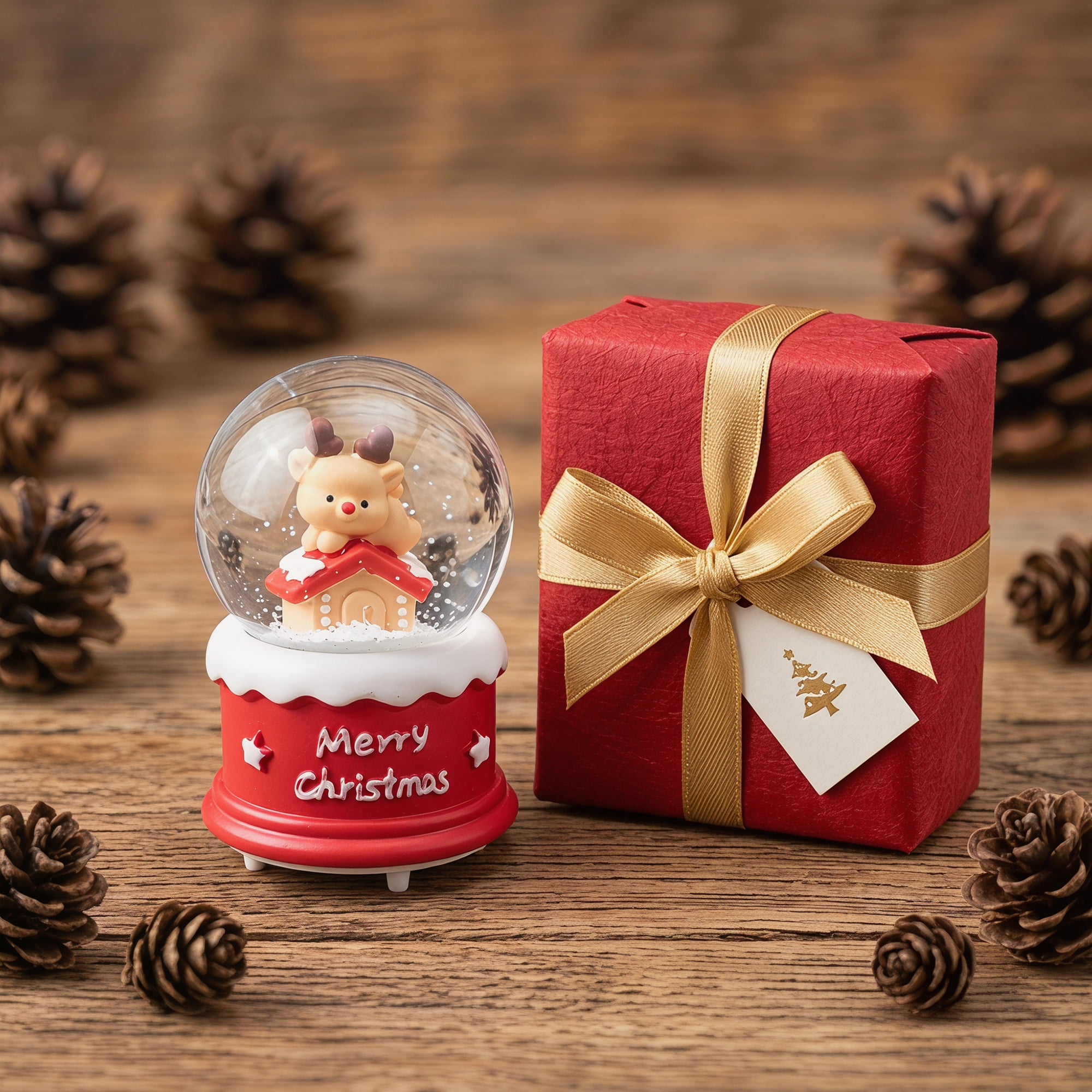 Unique Bargains Light Up Crystal Ball LED Glitter Snow Globe Red N 1.8" x 1.8" x 2.7"