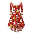 thumbnail image 2 of FOCUSNORM Robe de Noël Juniors pour Femmes Manches Longues en Peluche Col en V Dessin Animé Fête Midi, 2 of 8
