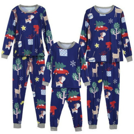 Fysho Family Matching Pajamas Sets Christmas Tree and Dog Pattern Shirt Tops+ Plaid Pants Mom Dad Kids Two-piece Sleepwear