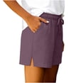 thumbnail image 4 of Linen Shorts for Women Summer Casual Wide Leg Loose High Waist Drawstring Dressy Shorts Solid Side Split Shorts Pants Beach Vacation Clothes, 4 of 6