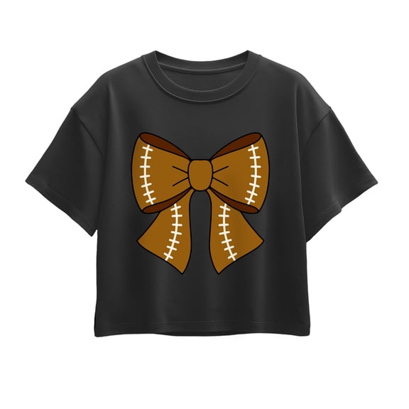 Instant Message - Football Bow Short Sleeve Boxy Graphic T-Shirt