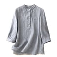 thumbnail image 1 of Yuyuzo Womens 3/4 Length Sleeve Tops Casual Half Button down Fall Shirts Lapel Collared Loose Comfy Top, 1 of 6