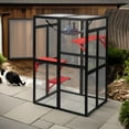 thumbnail image 2 of Pefilos 64" Gothic Cat House Outdoor Catio Cat Enclosures Wooden Kitty House with Platforms, Waterproof Roof, Hammock, Black, 2 of 12