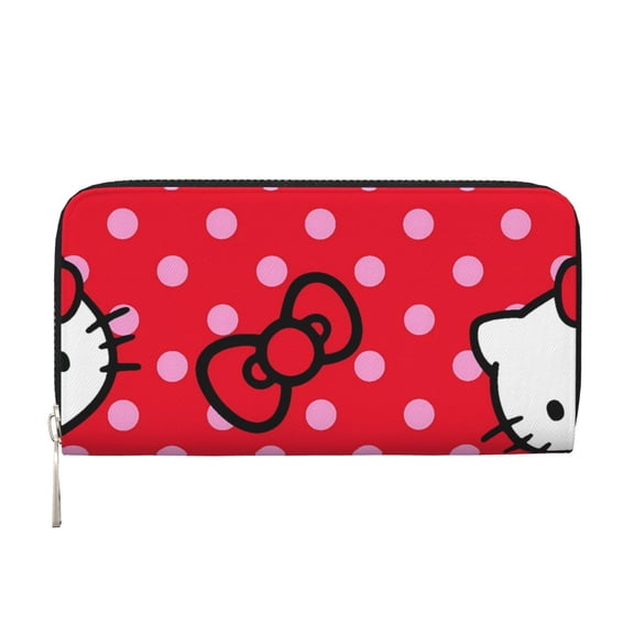 Lsque Sanrio Pattern Leather Hand Wallet – Long PU Leather Wallet for Women with Zipper Closure, 8 Card Slots, Coin Pouch & Multiple Cash Compartments