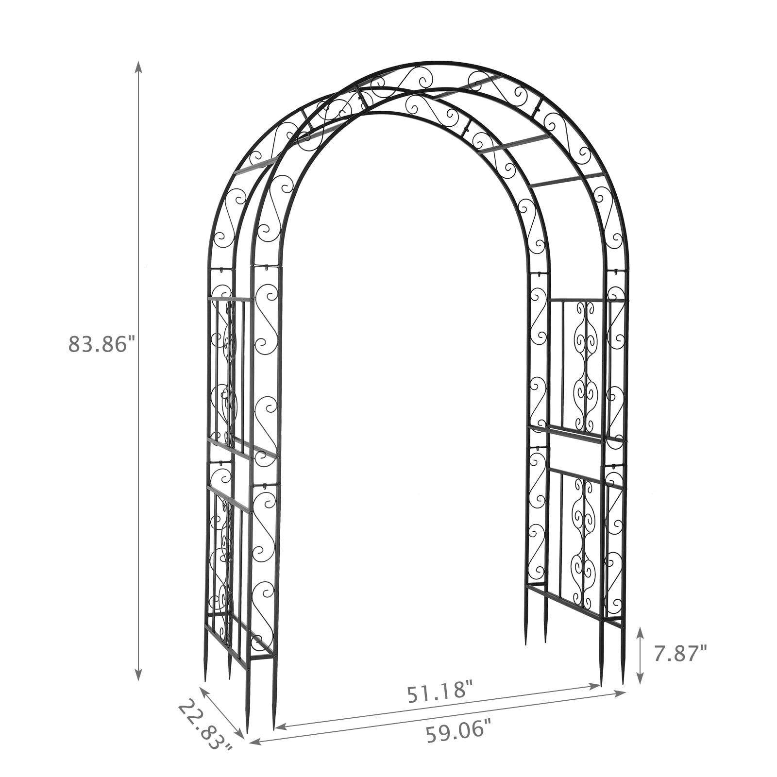 Garden Arch Trellis Double Layer Iron Metal Flower Plant Support for Climbing Roses Vines Cucumbers Outdoor Decor Rustic Wedding Arch Entryway Arbor 83H x 59L x 22W Inches Ground Stakes Included
