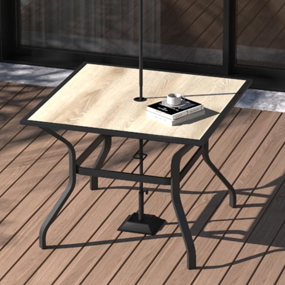 Domi Outdoor Patio Dining Table, 37" Square Table with 1.97" Umbrella Hole for Backyard Garden,Wood-Like DPC Tabletop,Metal Frame