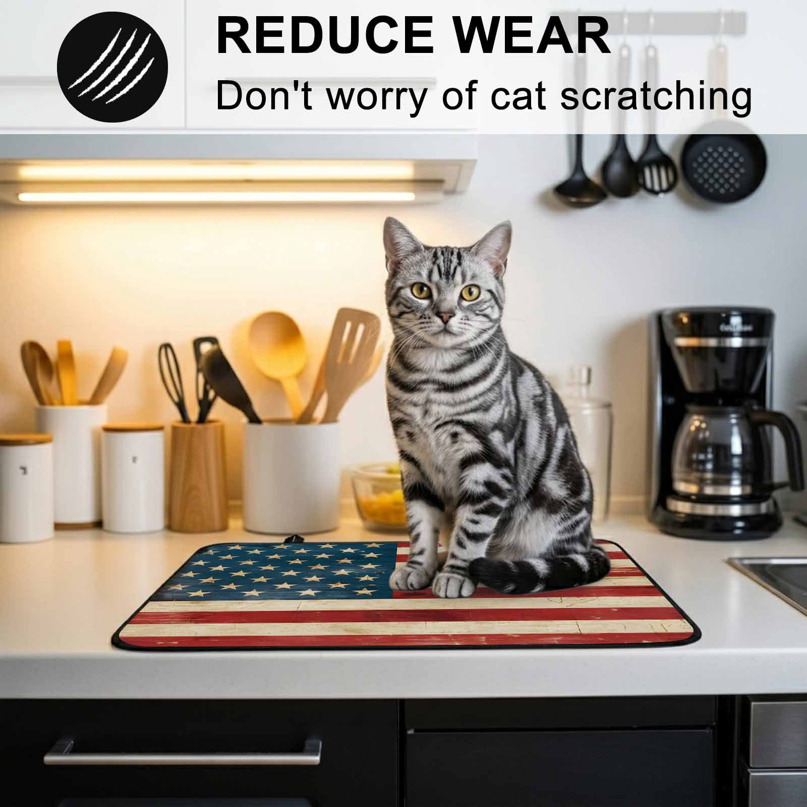 American Flag Stove Top Cover for Electric Stove, Heat-proof & Non Slip Glass Top Stove Cover Protector, Red Strip Vintage Shabby US Flag Kitchen Flat Cooktop Rubber Mat 24x21 Inches