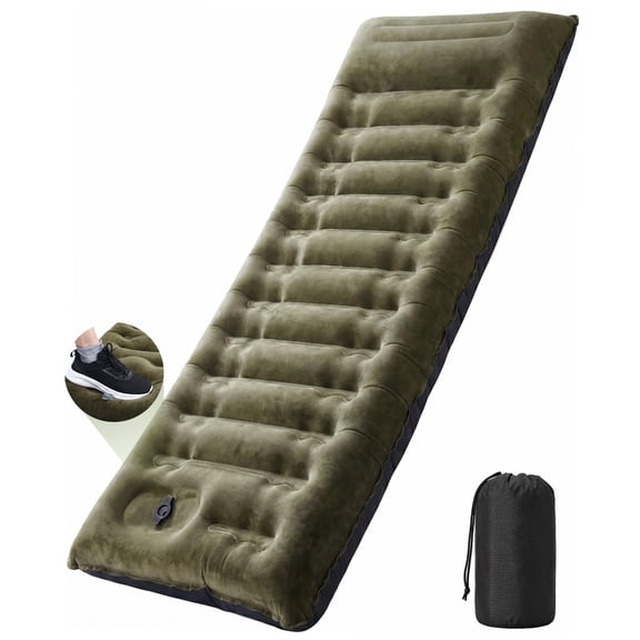 Camping Sleeping Pad, Extra Thick 6" Sleeping Pad with Built-in Pillow and Foot Pump, 5.5 R-Value Ultra-Light Compact Inflatable Camping Mat for Cold Weather Backpacking Hiking Tent