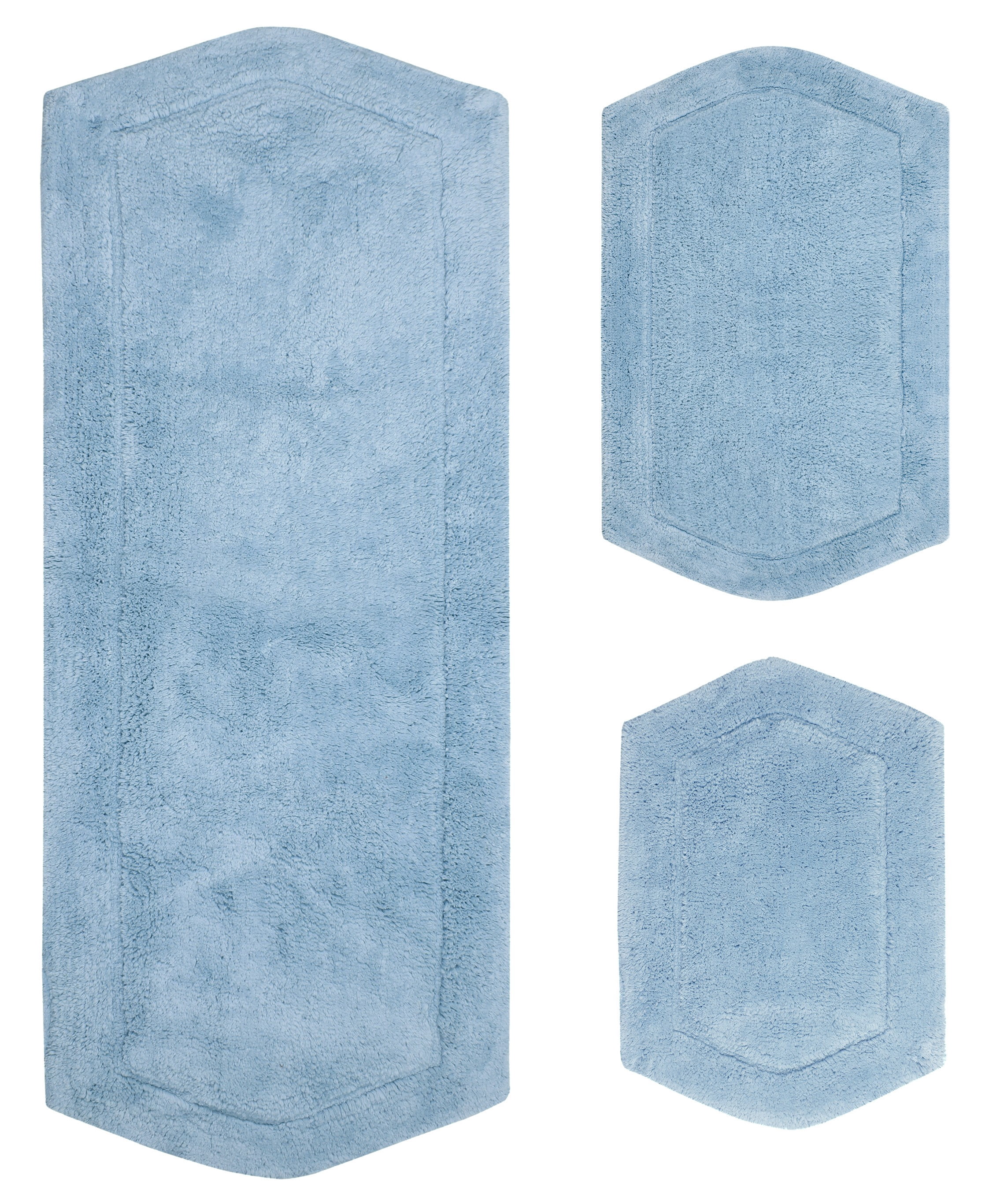 Home Weavers Waterford Collection 100% Cotton Non-Slip Bathroom Rug Set Machine Washable Bathroom Rug-17"x24", Bath Rug- 21"x34", Runner- 22"x60", Blue Color 3 Piece Bath rug set