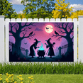 thumbnail image 2 of Spooky Witch Theme Halloween Banner Cauldron Scene Night Sky Bats Moon for Halloween Party Decoration Outdoor Indoor, 2 of 9