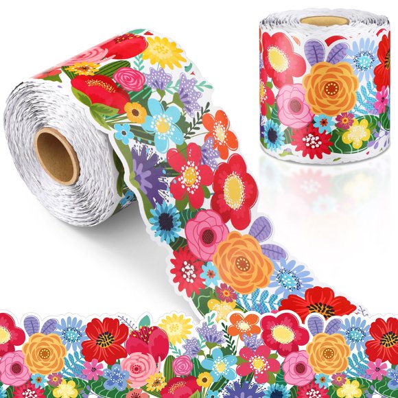 Borde de aula floral de 21 m con ribete de cinta decorativa en espiral