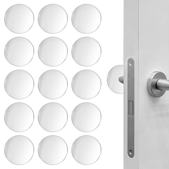 16 Pcs Clear Reusable Door Stoppers Wall Protector, 1.96 Inch Round Wall Bumper Guards Self Adhesive, Wall Door Knob Protector Pad Shock Absorbent for Kitchen Cabinets Shield