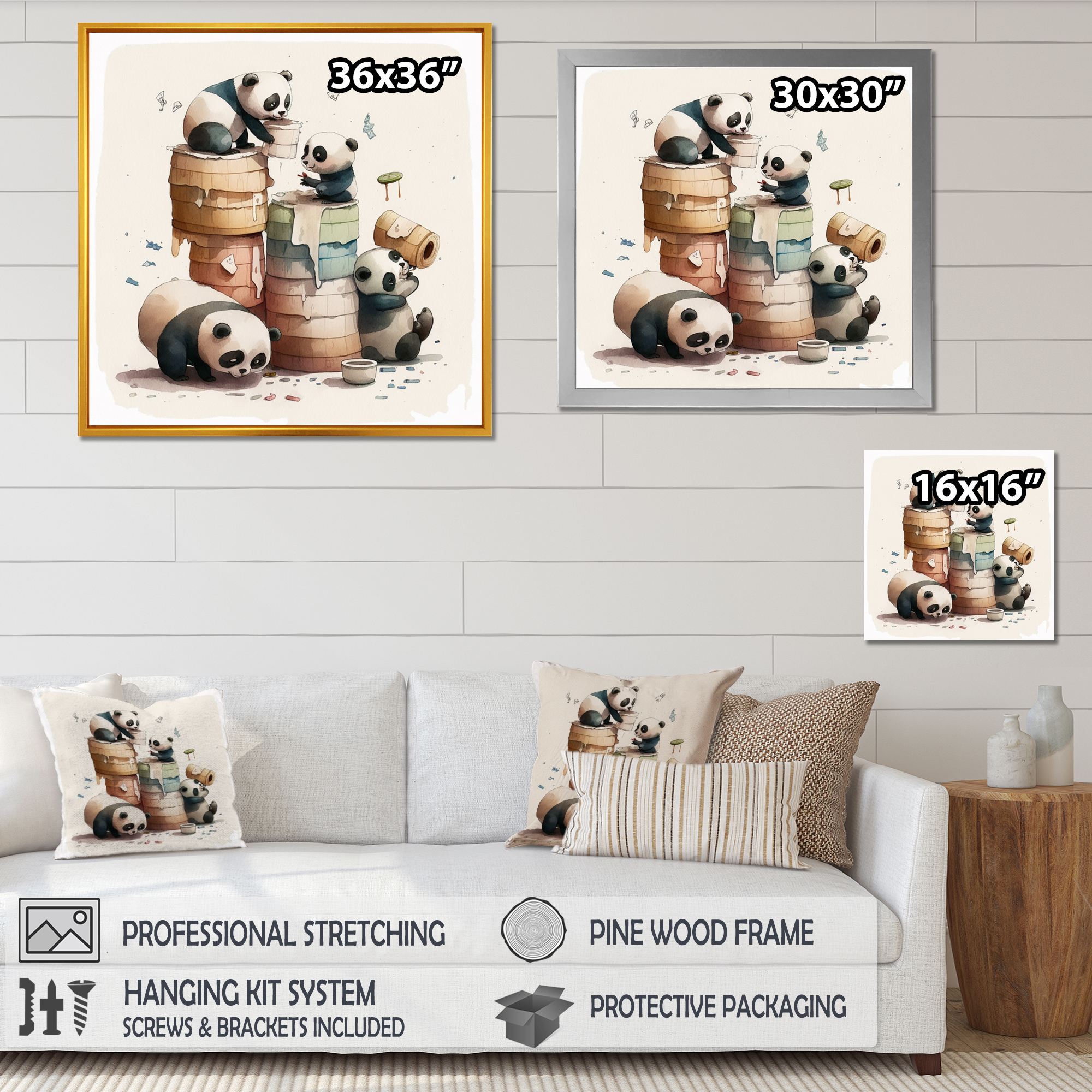 Designart Panda'S Building Tower Of Toilet Paper Canvas Wall Art