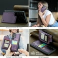 thumbnail image 5 of Allytech Business Wallet Case for Samsung Galaxy S22 Ultra with Credit Card Holder, [RFID Blocking] [Camera Screen Protection] PU Leather Magnetic Clasp Kickstand Shockproof Protective Case - Purple, 5 of 9