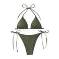 thumbnail image 1 of B91xZ Bikini Ensembles pour Femmes Col en V Taille Basse Dos Croisé Bretelles Spaghetti, Vert L, 1 of 5