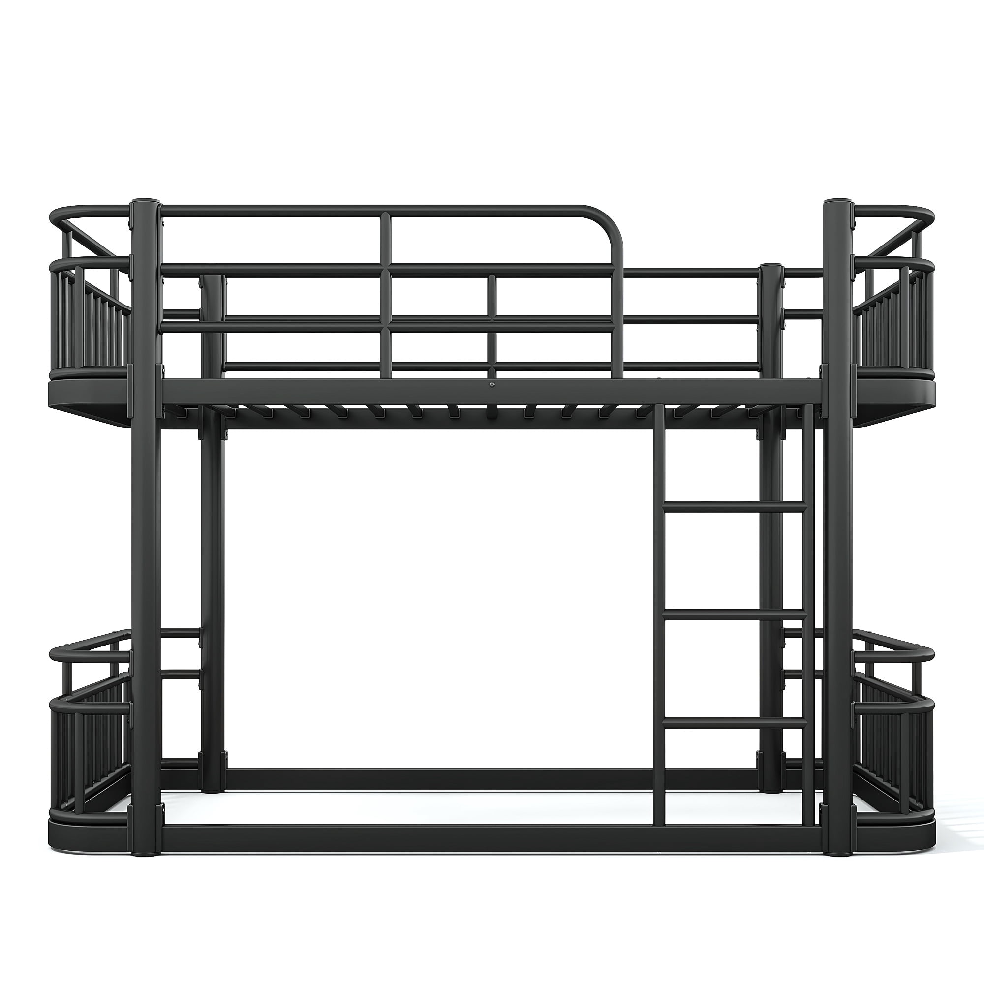 Twin Over Twin Bunk Bed 76.8 Inch, Metal Bed Frame with Ladder and Full Length Guardrails for Kids Teens Adults, Sturdy Round Pipe Construction, No Box Spring Needed, Black