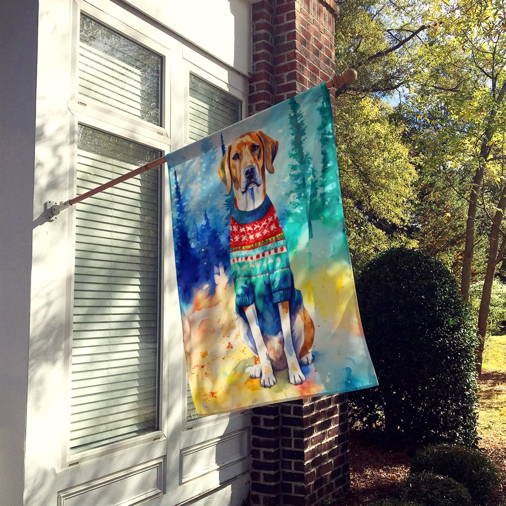 Caroline's Treasures DAC3331CHF American English Coonhound Christmas House Flag Large Porch Sleeve Pole Decorative Outside Yard Banner Artwork Wall Hanging, Polyester, House Size, Multicolor