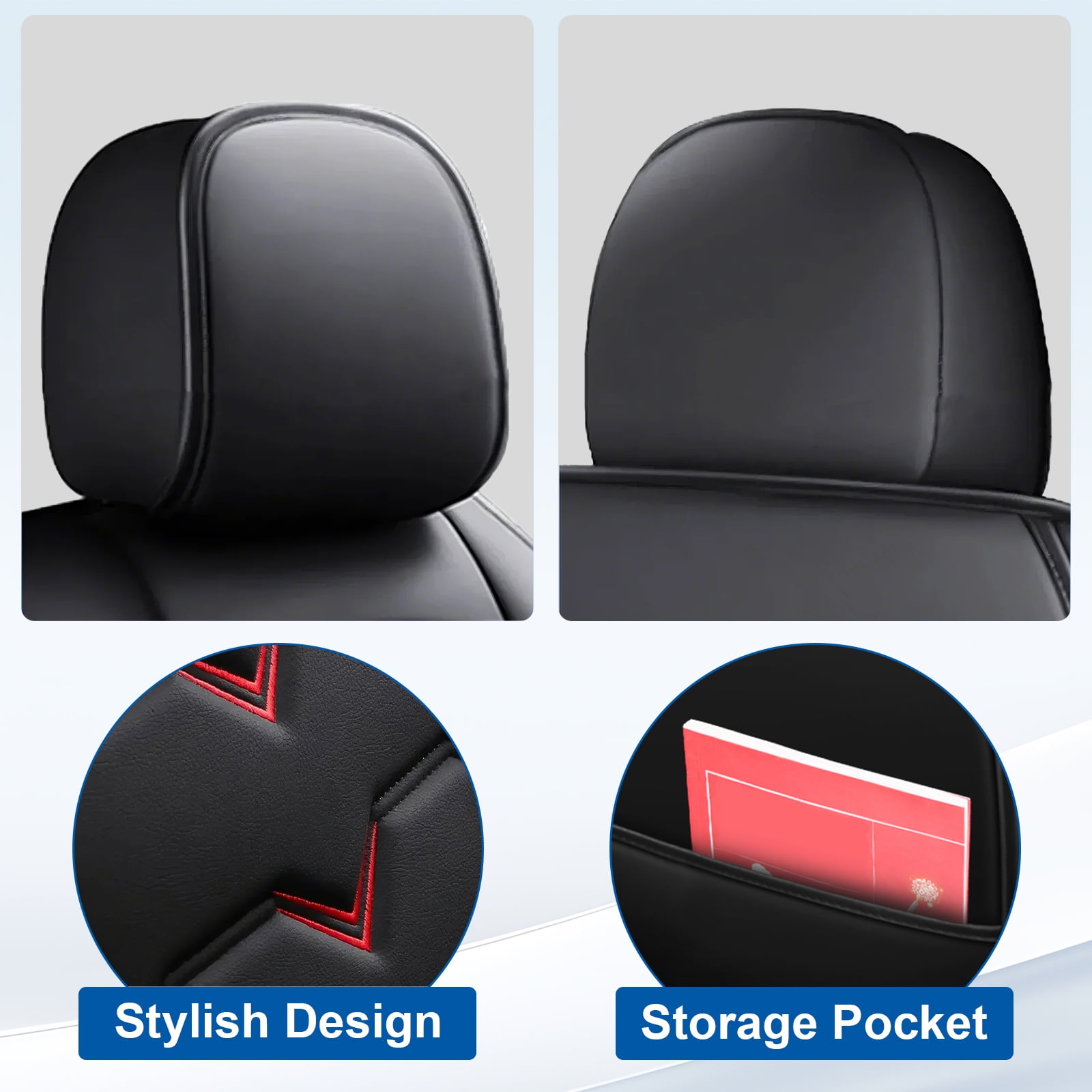 FANOTEK Car Seat Cover Custom Fit for Chevrolet Trax 2015-2021, Waterproof Durable Pu Leather 5 Seat Automotive Seat Cushion Protectors Black Red